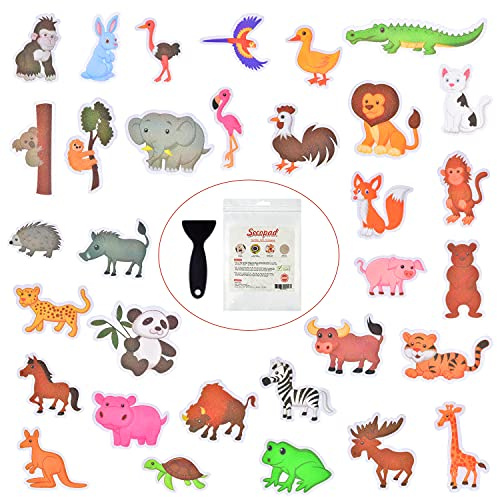 Secopad Non Slip Bathtub Stickers, 32 PCS Adhesive Kids Animals Anti Slip Decal Treads for Shower and Bath Tub with Premium Scraper
