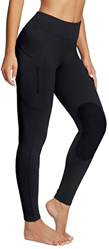 baleaf Women's Winter Horse Riding Pants Fleece Breeches Knee-Patch Equestrian with Pockets Tights Horseback Leggings Black L
