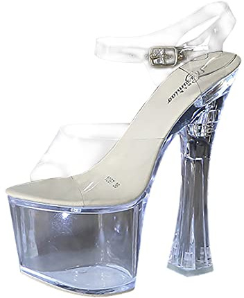 Zapatos extra anchos para mujer de 17 cm de tacón fino Pole Dance Plataforma Modelo Mostrar Sexy Transparente Tacones Altos Banquete Mujeres Grandes Moda Sandalias Mujer Zapatos Altos Invierno,