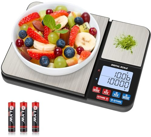 Small Dual Platform Kitchen Scale, [10kg/0.01g] Diyife Stainless Steel Weighing Scales Kitchen, High Precision Food Scale with LCD Display, PCS Features, Tare for Baking, Coffee, Jewelry