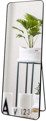 OWLKELA 140 x 50 cm Ganzkörperspiegel, Runde Ecke Standspiegel, Standspiegel Groß oder Wandspiegel Groß, Ankleidespiegel für Schlafzimmer, Wohnzimmer, Schwarz