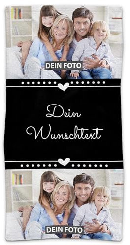 PR Print Royal Badetuch personalisiert mit Foto und Wunschtext - Personalisiertes Badetuch Bedrucken - Persönliches Fotogeschenk für Familie und Freunde | 140 x 70 cm, schwarz