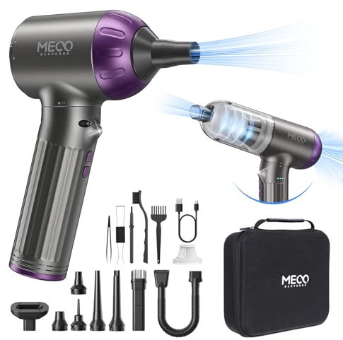 MECO ELEVERDE 4-in-1 Handstaubsauger Akku, Elektrische Staubgebläse 130000U/min 3-Gang Auto Staubsauger mit Bürstenloser Motor und LED-Licht, Tastatursauger Druckluftspray für PC, Sofa, Auto (Lila)