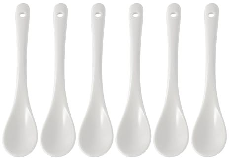 Mosuji Set of 6 Premium White Porcelain Coffee Spoons for Espresso, Tea, Sauces, and Desserts,(13cm,5.12inch)