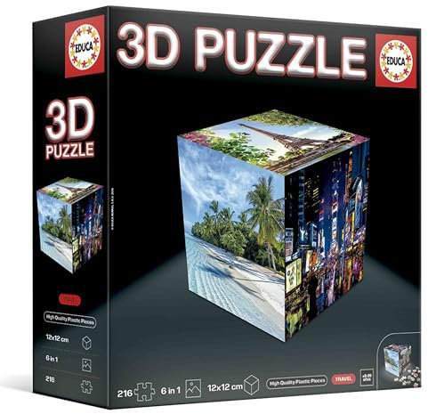 Educa - 3D Puzzle Reise | Die Puzzle-Herausforderung in Form eines Würfels mit insgesamt 216 Teilen. Struktur: Montierbare Basis mit 6 Puzzles zu je 36 Teilen. Ab 6 Jahren (20124)