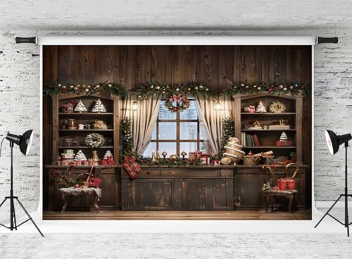 Kate jul fotografi bakgrunder 3 x 2 m/10 x 6,5 fot vinter vintage bokhylla fönster girlang jul familj porträtt foto nyår dekorativ barnbakgrund