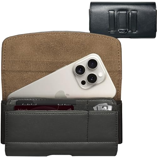 MyGadget Smartphone-fodral i konstläder [16,7 x 9 cm - storlek L] - telefonväska för t.ex. Samsung Galaxy S9, Apple iPhone 11, 12 Pro - svart