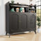 soges Anrichte Küchenbuffet Sideboard Schwarz Buffetschrank mit Glastür und goldenen Griffen, für Esszimmer, Wohnzimmer oder Küche 120 x 39,8 x 118,5 cm