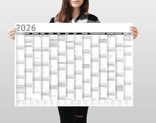 Din A1 Wandkalender für 2026, 14 Monate, Jahreskalender Monatsübersicht, (84,1 cm x 59,4 cm),Planer Termine, bspw. für Büro, Zuhause, Jahresplaner, Monatsplaner, Familienkalender, Kalender gefaltet