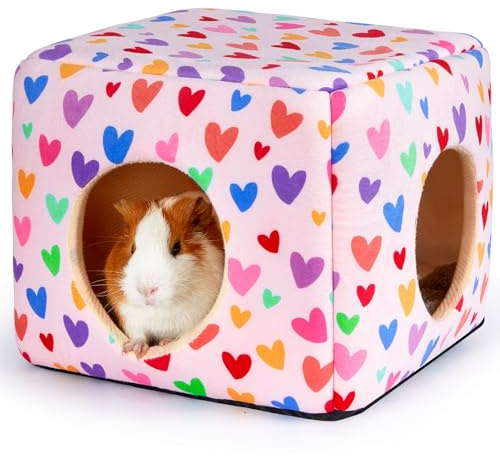 Hedgeink Maison pour Cochon d’Inde à Deux Entrées, Lit Lavable et Douillet pour Lapin, Cachette en Peluche pour Chinchilla, Hamster, Furet et Petits Animaux Chaud et Antidérapant
