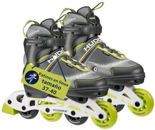 HUDORA Pattini in linea Leon lime - misure 37-40 - Pattini in linea per bambini/ragazzi e adulti in più misure e colori - Pattini a rotelle regolabili fino a 4 misure - Pattini comodi e di stile