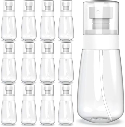 KAHEIGN 12 Piezas Botellas Pulverizadoras, 100ml Bote Spray Fina Antifugas Mini Pulverizador Vacío Envase de Viaje Rellenable para Perfumes Cuidado de Piel Maquillaje Loción Tónicos (Blanco)