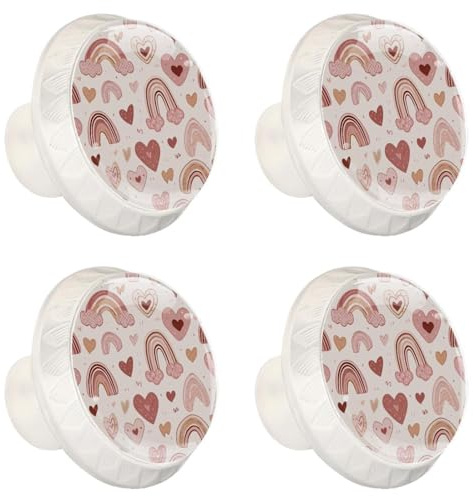 Lot de 4 boutons d'armoire de cuisine, de commode, de tiroirs et d'arcs-en-ciel mignons en tons rose pastel et beige, avec vis, poignées pour meubles de maison