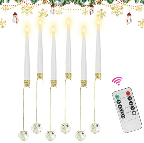 Lot de 6 bougies pour sapin de Noël - Sans flamme - Avec télécommande - Décoration sans flamme - Avec crochet à boule perlée - Pour la maison, les fêtes, la cuisine