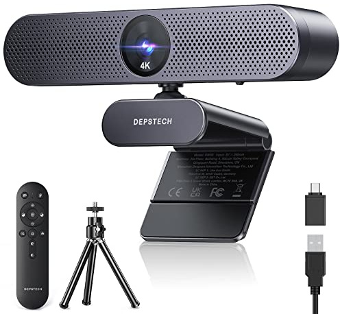 DEPSTECH Webcam 4K, Zoomable Webcam with Microphone and Remote, Equipped with Sony Sensor, 3X Digital Zoom, Noise-Canceling Mics, Auto-Focus Computer Camera for PC/Mac/Laptop/Zoom/Teams/OBS/Google