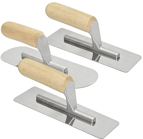 Lot de 3 truelles de lissage en acier inoxydable : tête ronde argentée, truelle vénitienne, truelle de nettoyage en acier inoxydable, outil de stucage, pour travaux de plâtrage mural et de sol, 25,5 x