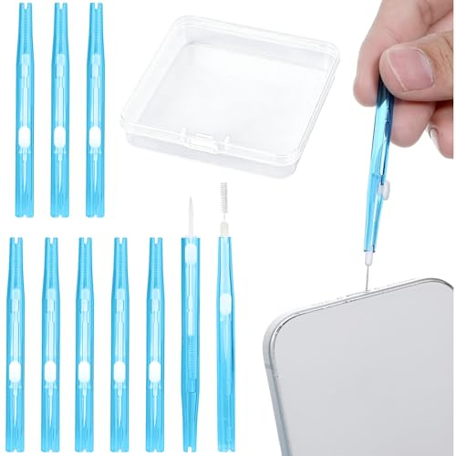 VLUNT 10pcs Phone Cleaning Kit, USB C Charging Port Cleaner with Anti-Clogging Bristles & Hook, Double-Sided Dust Remover for Phone, Earbuds, Keyboard & Electronic Gadgets (Blue)