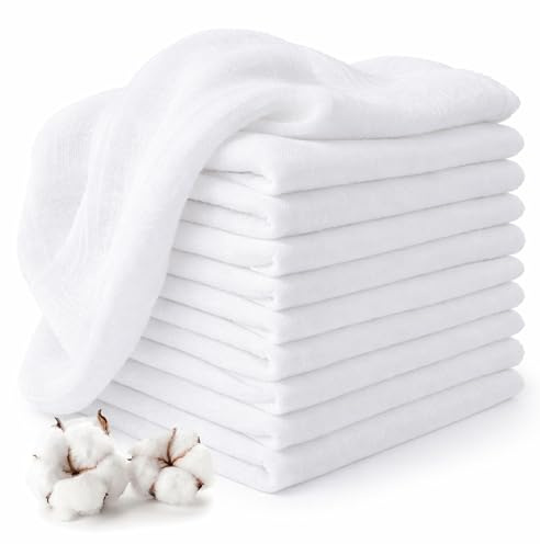 MAKIAN Mulltücher 10er Pack - 30x30 cm | Oeko-TEX Standard 100 geprüft | 10 Spucktücher & Pflegetücher aus 100% Baumwolle | saugfähig & vielseitig verwendbar | Weiß
