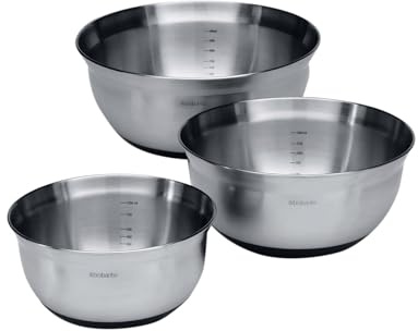 Brabantia Mixing Bowl Set, 1L / 1.6L and 3L - Matt Steel