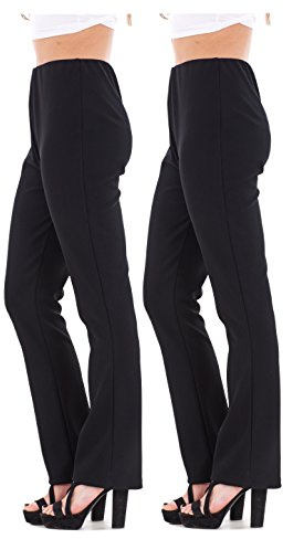 Malay New Ladies (2 Pairs Pack) Finely Ribbed Bootleg Stretch Trousers Black Brown Navy Size 10 to 24 (12, Black)