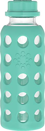 Lifefactory 9-Ounce Glass Water Bottle with Flat Cap and Silicone Sleeve Kale