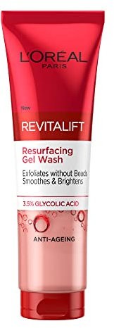 L'Oreal Paris 3.5% Glycolic Acid Cleanser, Revitalift Glycolic Resurfacing Gel Wash, Gently Exfoliates To Smooth & Brighten Skin – 150ml