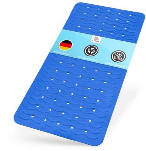 NYPOS Badewannenmatte rutschfest (80x40 cm) | schimmelfrei & maschinenwaschbar | Anti-Rutschmatte, Wanneneinlage Badewanne, Badewanneneinlage in Blau