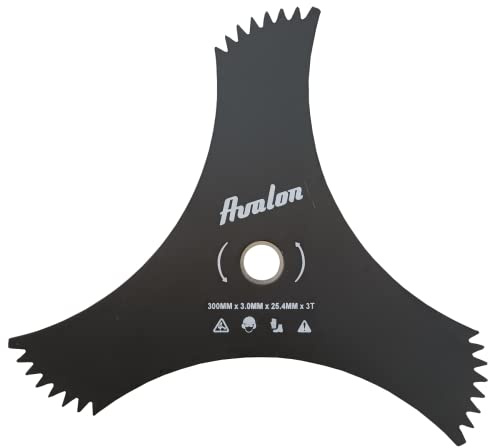 Avalon - Disco de 3 Puntas Dentado Universal 300 x 25,4 x 3 mm para Desbrozadora, Cuchilla para Cortar Maleza Densa, Acero de 3 mm