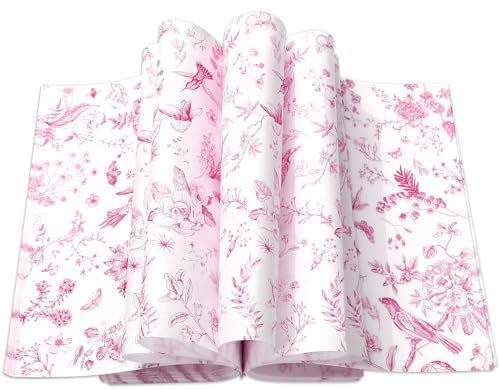 JarThenaAMCS 150Pcs Pink Floral Wax Paper Chinoiserie Bird Flower Deli Wrap Sandwich Wrap Tissue Waterproof Oil-Proof Picnic Liners for Party Kitchen Supplies, 9.8 x 8.3 Inch