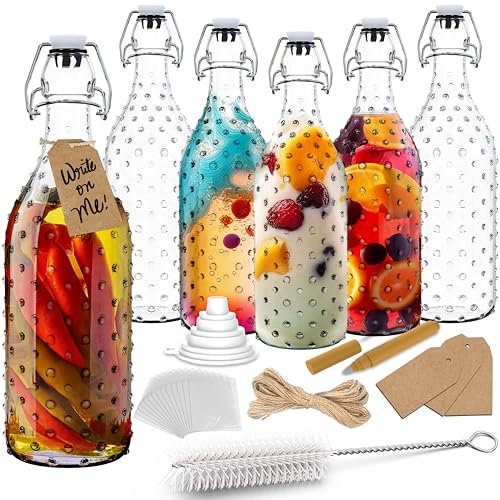 Nevlers 17 Oz Dotted Swing Top Glass Bottles with Airtight Lid 6 Pack Set
