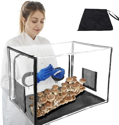 Kensbro Still Air Box per Funghi,Kit Coltivazione Funghi Con 2 Porte A Braccio Scatola D'aria,Kit Portatile per La Coltivazione di Funghi in PVC Per Spore Coltivazione Versatile Forniture Orticole