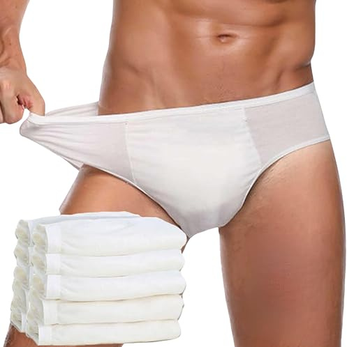 goMinisan Slip Uomo, 10 Mutande confezionate singolarmente, 100% Cotone, monouso, USA e Getta, per Ospedale, Viaggi, Emergenza ECC. (IT, Testo, XL, Regular, Regular, Bianco)