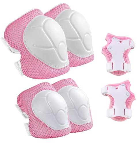 LOEPENLE Schützer Protektoren Set 6 in 1 Schützer Verstellbar Protektorenset Knieschoner Ellenbogenschützer Handgelenkschoner Schutzausrüstung Set für Skaten Roller Skateboard (Rosa)