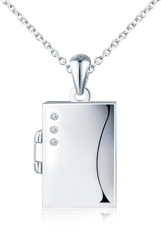 INFINIONLY Collar colgante de foto de plata 925 para mujer niña Collares medallones con circonita colgante cuadrado openable personalizado moda joyería