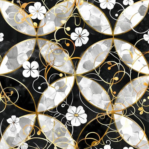 JIAOQSS Papel pintado autoadhesivo Geometría floral del círculo dorado Envoltura de vinilo papel tapiz adhesivo adhesivo para muebles papel de contacto adhesivo sala de estar dormitorio