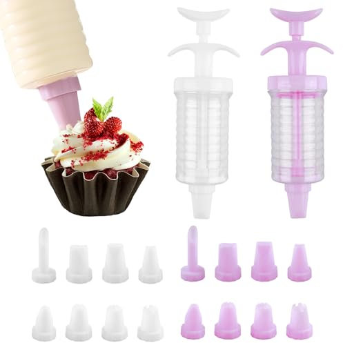 2 Sets Cake Piping Nozzle Set, Icing Syringe and Nozzles Piping Set with 16 Pcs Piping TipsCake Icing Piping Kit Cream Syringe Cake Decorating for Cake Cupcake Dessert Cookie