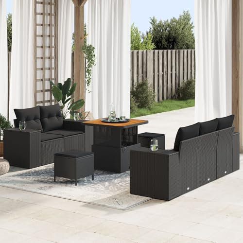 vidaXL Trädgårdsoffset 8 st 8-Antal sittplatser Svart Poly Rattan