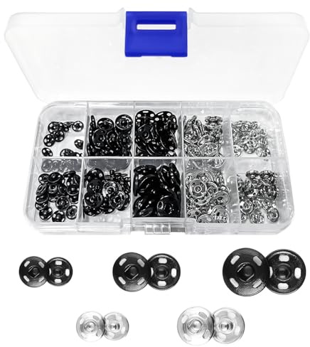 100 Pièces Boutons Pression à Coudre, Boutons Pression Métalliques en Métal Avec Boîte Rangement Noir et Argent, pour Couture Bricolage DIY Sacs Cuir Réparation de Textiles, 3 tailles (7mm,10mm,12mm)