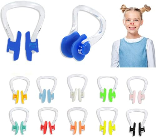 JOOTUEPO 12 Pezzi Tappa Naso Nuoto, Tappanaso per Piscina in Silicone, Tappanaso Nuoto Sincronizzato, Tappi Naso Nuoto Clip per Adulti Bambini Principianti, Allenamento per Sport Acquatici