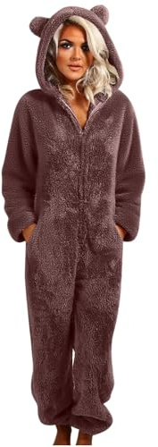 AEGJEGVD Combinaison Pyjama Femme Hiver Onesies Pyjama Polaire À Capuche Moelleux Combinaison Une Pièce en Flanelle Chaude en Peluche Loungewear Vêtements D'intérieur Une Pièce Combinaisons de Nuit