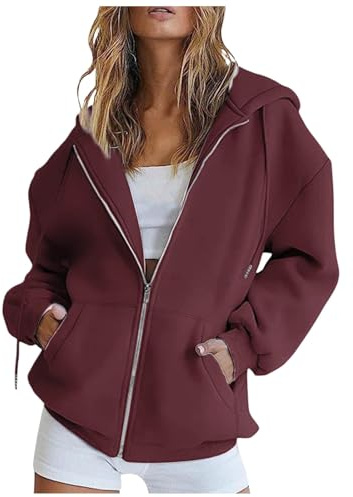 Felpa Donna con Zip 2026 Donna Felpa con Cappuccio Giacca Pile Autunno Invernale Manica Lunga Cotone Taglie Comode Hoodie Sweatshirt Classico Oversize Pullover per Sportiva Casual in Stile College