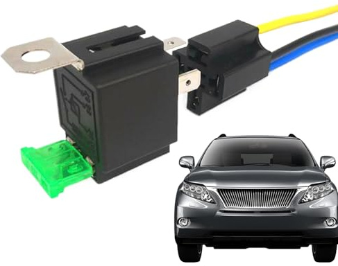 Interrupteur Relais Fusible - Relais 12V Avec Fusible À Lame 30A /ATC | Relåis Électrique Auto 4 Broches SPST | Support De Relåis | Pour Camion Moto Phare Compresseur Climatiseur