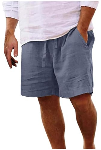 AMDOLE Linen Shorts Men Summer Cotton Linen Elasticated Waist Wide Leg Drawstring Jogging Shorts Plus Size Knee Length Work Stretch Fit Short Bottoms Casual Half Pants with Pockets Dark Gray XL