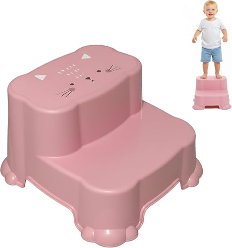 DIVCHI Taburete de Dos escalones para niños, con Agarre de Goma Resistente, taburetes Ligeros y portátiles para Entrenamiento de Orinal con Base Antideslizante para baño y Cocina (Rosa)