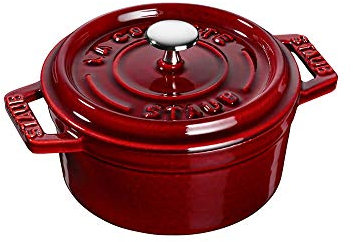 STAUB Mini Cocotte, rund mit Deckel 10 cm, 0,25 L, induktionsgeeignet, mit mattSchwarzer Emaillierung im Inneren des Topfes, für alle Herdarten inkl. Induktion & Backofen, Grenadine Rot