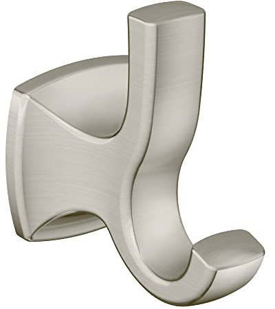 Moen Voss Brushed Nickel Bathroom Double Robe Hook, Wall Mounted Metal Hanger for Towels, YB5103BN