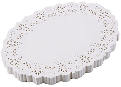 DECORA 6.5X9 Inch Oval White Lace Paper Doilies for Wedding Decoration Tea Party Decor Pack of 200