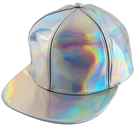 FALETO Adjustable Shiny Holographic Baseball Cap Rainbow Reflective Hip Hop Rave Hat Metallic Casual Cap