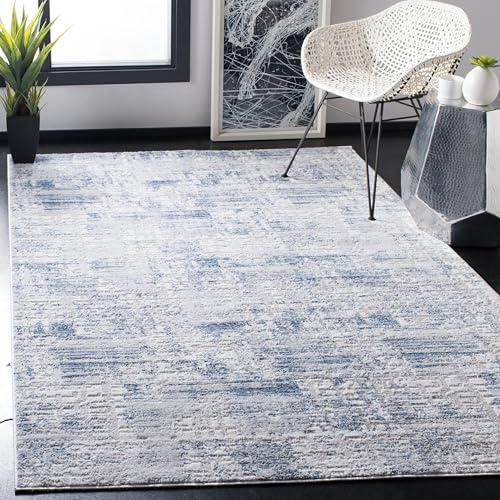 Safavieh Alfombra Modernas Sala de Estar, Comedor, Dormitorio - Amelia Collection, Pelo Corto, Azul y Gris, 122 X 183 cm