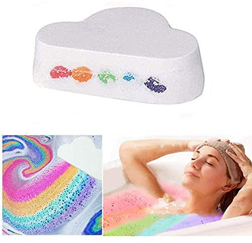 Regenbogen Badebombe Wolke, magische Regenbogen Badebombe mit Bio Badesalz und buntem Blaseneffekt, Regenbogen Schaumbad für Kinder, Frauen, Geburtstagsgeschenk (Weiß)